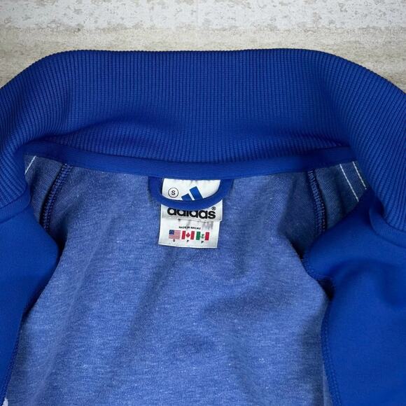Vintage Adidas Track Jacket Royal Blue Polyester White 3 Stripes Full Zip 90s - Picture 4 of 4